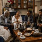 Ethiopian family of several generations sitting together at home during a family gathering.
